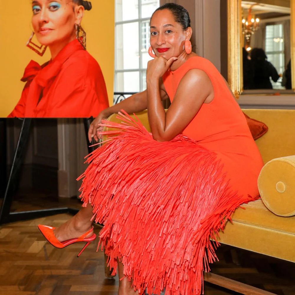Aje Rushes Raffia Trimmed Ribbed Stretch Knit Dress Orange - Picture 14 of 16